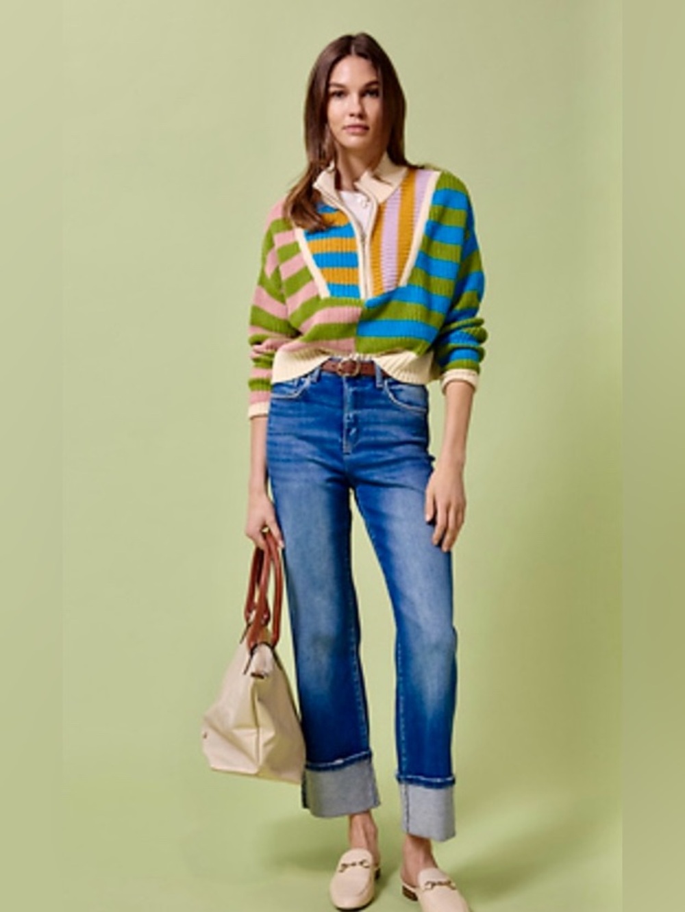 SWEATER CROPPED STRIPPED MEDIUM EUC